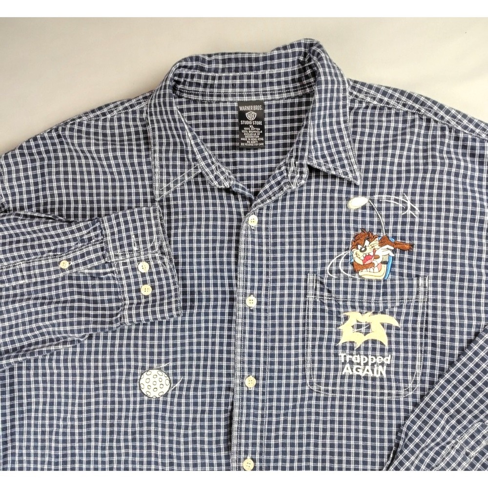 Vtg Looney Toons L/S Button Up Shirt Taz Trapped Again Men's XL Classic EUC Golf